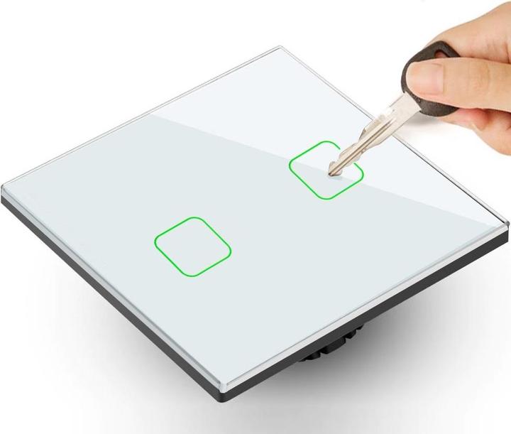 Produktbild Maclean TouchLichtschalter, doppelt, Glas, weiss mit quadratischem Knopf Energy