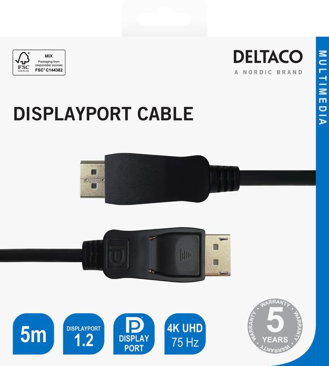 Actual product image Deltaco DisplayPort cable 4K UHD, 21.6 GB (5 m, DisplayPort)