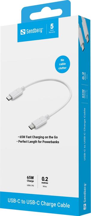 Produktbild Sandberg USB C – USB C (0.20 m, USB 3.0, 65 W)
