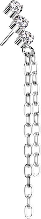 Star Piercing Threadless silber drei Kristalle silber Anhänger zwei Ketten (Titan G23, ohne Messing)