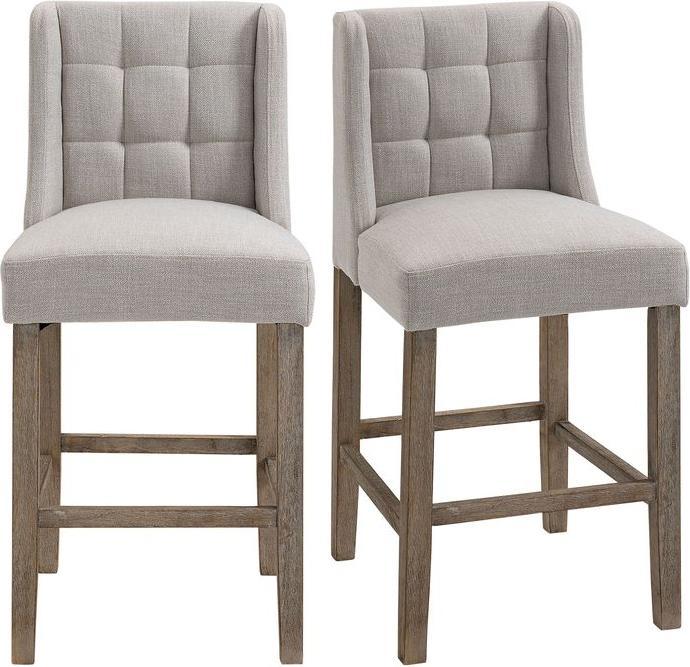 Produktbild Swisshandel24 Barhocker-Set, 2-teilig, niedrige Rückenlehne, Leinen-Touch Gummiholz Beige 47 x 50 x 101 cm