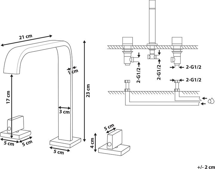 Produktbild Beliani Wasserhahn 3-Loch Waschtischarmatur Messing schwarz KAGERA