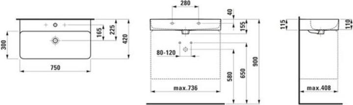 Image du produit Laufen Lavabo VAL 750x420mm avec lavabo sans robinetterie blanc mat (420 mm, 750 mm)