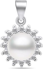 Brilio Silver - Elegant pearl pendant with clear zircons PT108W