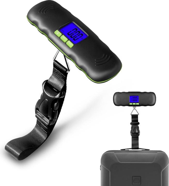 Produktbild Swissdetector Tragbare digitale Gepäckwaage - LCD und blaue Hintergrundbeleuchtung - 50kg (Dokumenten- & Geldtasche)