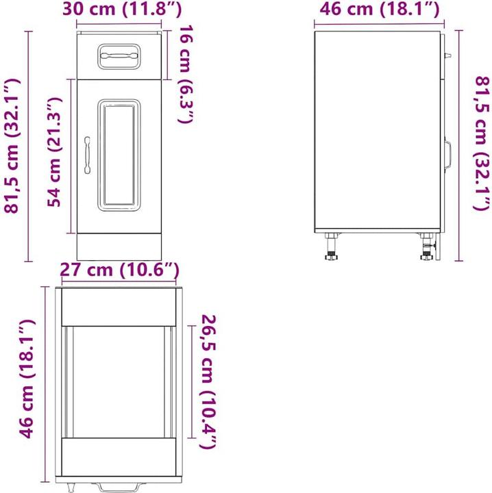Produktbild VidaXL Küchenunterschrank Kalmar Betongrau Holzwerkstoff Spülenunterschrank (30 x 46 x 81.5 cm)