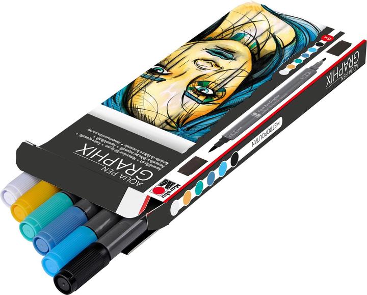Actual product image Marabu Fiber pen Aqua Pen Graphix Metropolitan, 6 pieces (Multicoloured, 6 x)