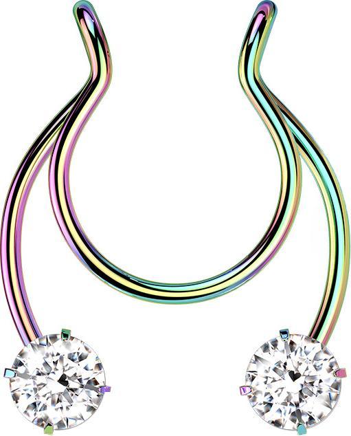 Immagine prodotto Star Piercing Fake Clip farbig Circular Barbell mit zwei Kristallen (1,0 mm, Acciaio chirurgico 316L)