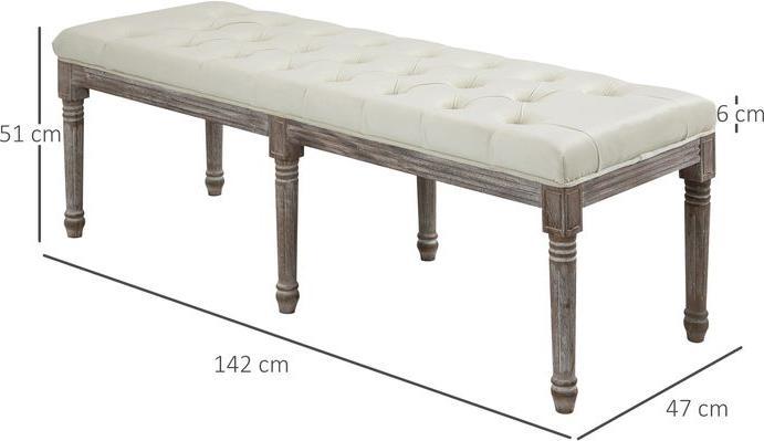 Produktbild Swisshandel24 Polsterbank Beige Vintage Bettbank mit Knöpfen, samtige Oberfläche, Gummiholz, 142x47x51cm (142 cm)