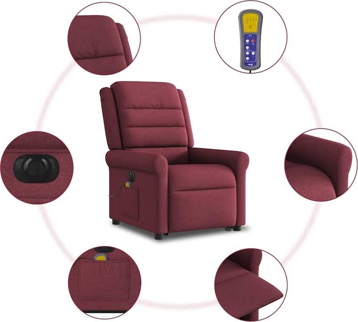 Actual product image VidaXL Electric massage chair with stand-up aid wine red fabric
