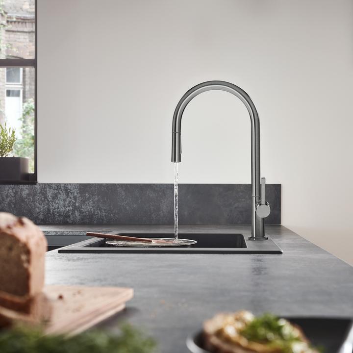 Immagine prodotto hansgrohe Miscelatore per lavello 210 Talis M54 con doccetta estraibile, 2 getti, cromo nero spazzolato