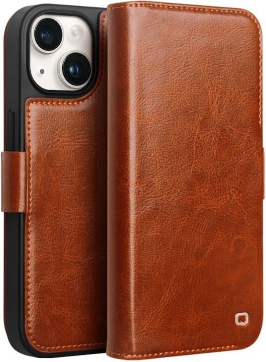 Actual product image QiAlino Fourre Flip cuir véritable avec fermeture magnétique clair (Apple iPhone 14)