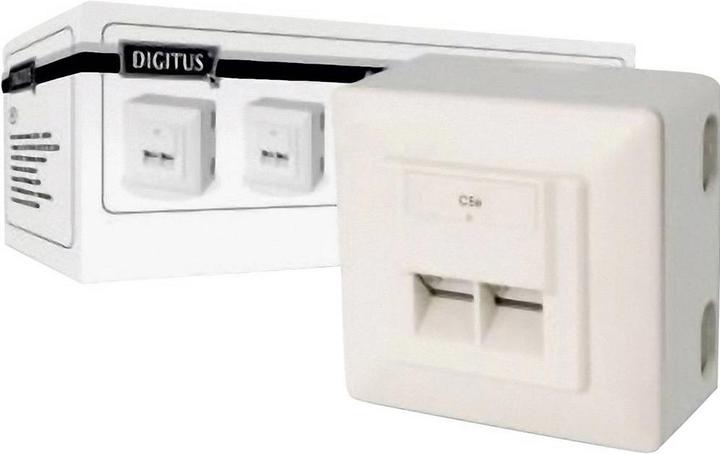 Actual product image Digitus CAT 5e Modular junction box shielded 2x RJ45 8P8C LSA Colour Pure white Surface-mounted