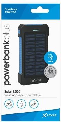 Produktbild Xlayer Powerbank PLUS Solar Black/Blue 8000mAh (8000 mAh, 5 W, 29.60 Wh)
