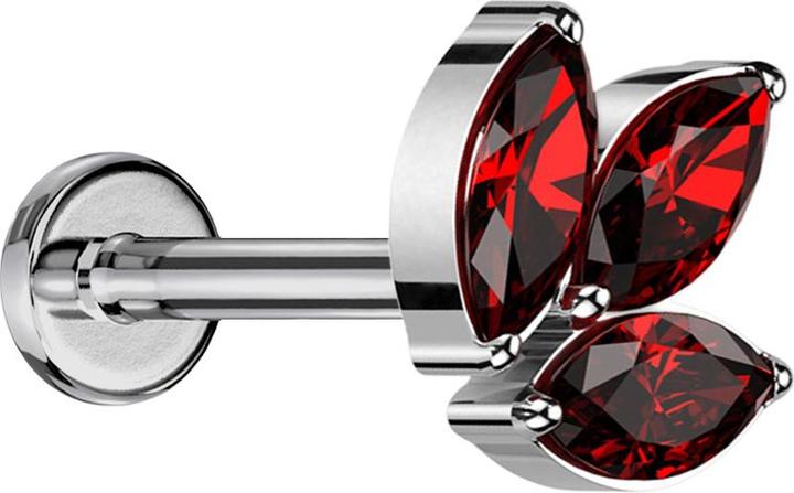 Actual product image Star Piercing Micro labret inner thread silver three oval crystals red (Titanium G23, without brass)