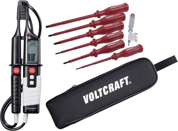 Voltcraft Zweipoliger Spannungsprüfer + VDE Schraubendreher-Set + Tasche (CAT III 1000V, CAT IV 600V)