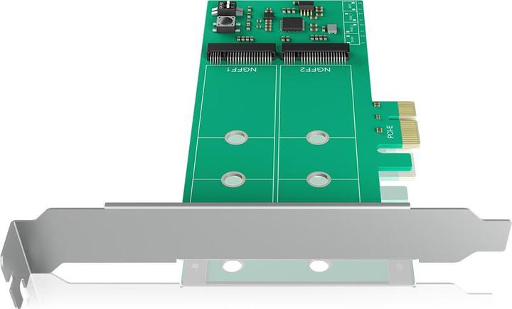 Actual product image Icy Box IB-PCI210 PCI Card supports 2x M.2 SATA SSD to PCIe 2.0 x1 with RAID function 0 / 1