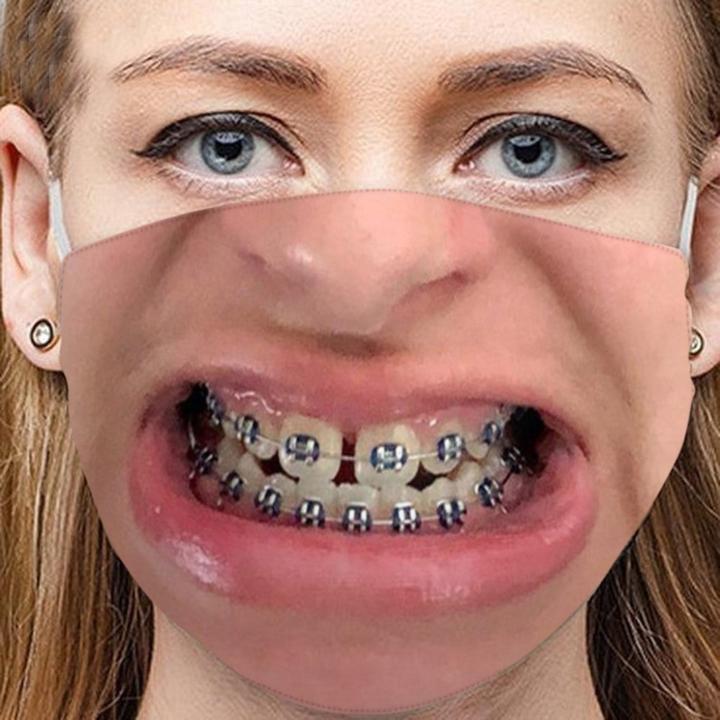 Produktbild Ueli Express Lustige Stoffmaske Gesichtsmaske mit Aufdruck Zahnspange
