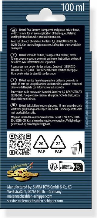 Nutritional values and ingredients Schipper Painting by numbers: Final varnish clear & glossy