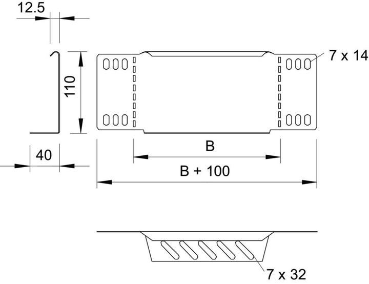 Produktbild OBO Bettermann OBO RWEB 160 FS Reduzierwinkel/ Endabschluss f. Kabelrinne 110x600, St, FS