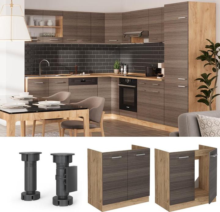Produktbild Vicco Spülenunterschrank R-Line, Edelgrau/Goldkraft Eiche, 80 cm ohne Arbeitsplatte