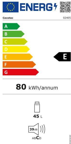 Energie-Label Cecotec Frigorfico Bolero Cool- Market TT Origin 45 Red E (45 l)