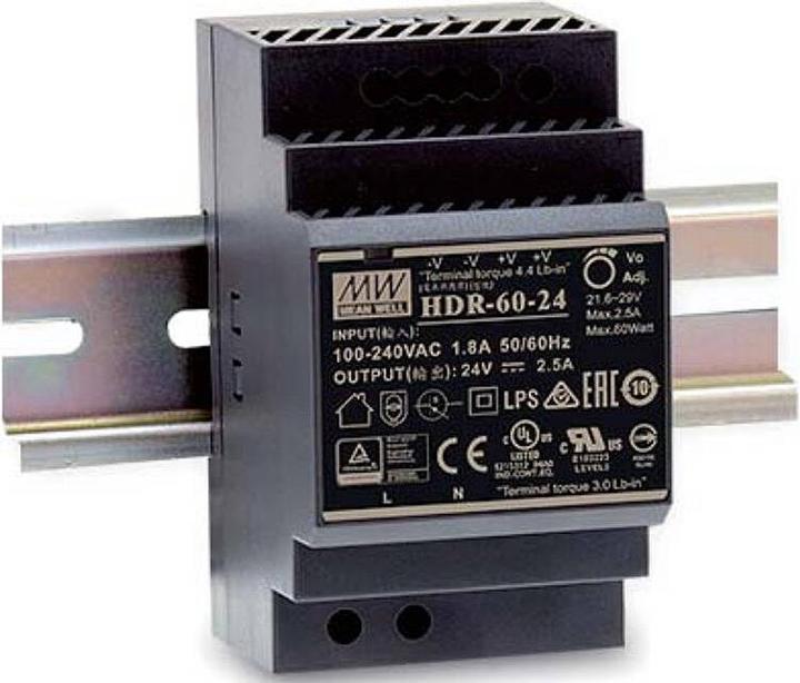 Produktbild MeanWell INDUSTRIE-NETZTEIL - 1 AUSGANG - HUTSCHIENENMONTAGE - 60 W - 12 V - 4.5 A (54 W)