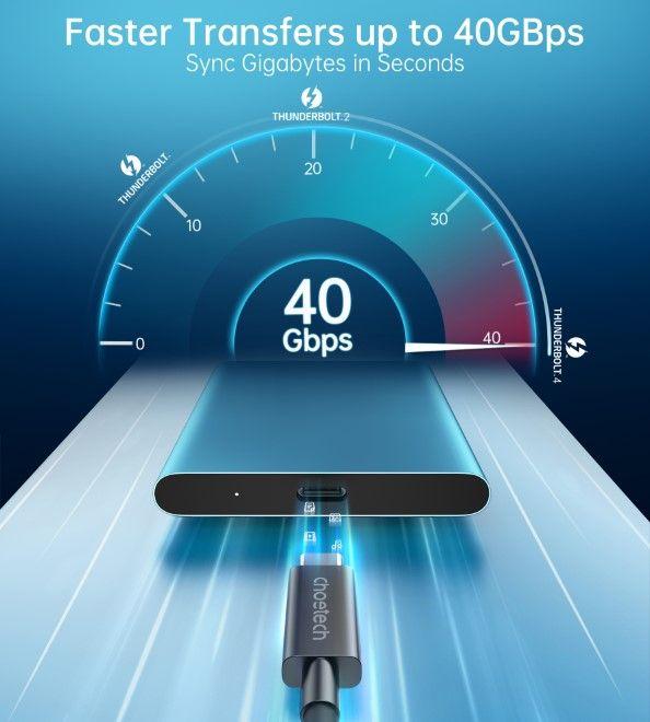 Produktbild Choetech USB-C Thunderbolt 4 Lade- und Datenkabel (0.80 m, USB 4.0, 100 W)