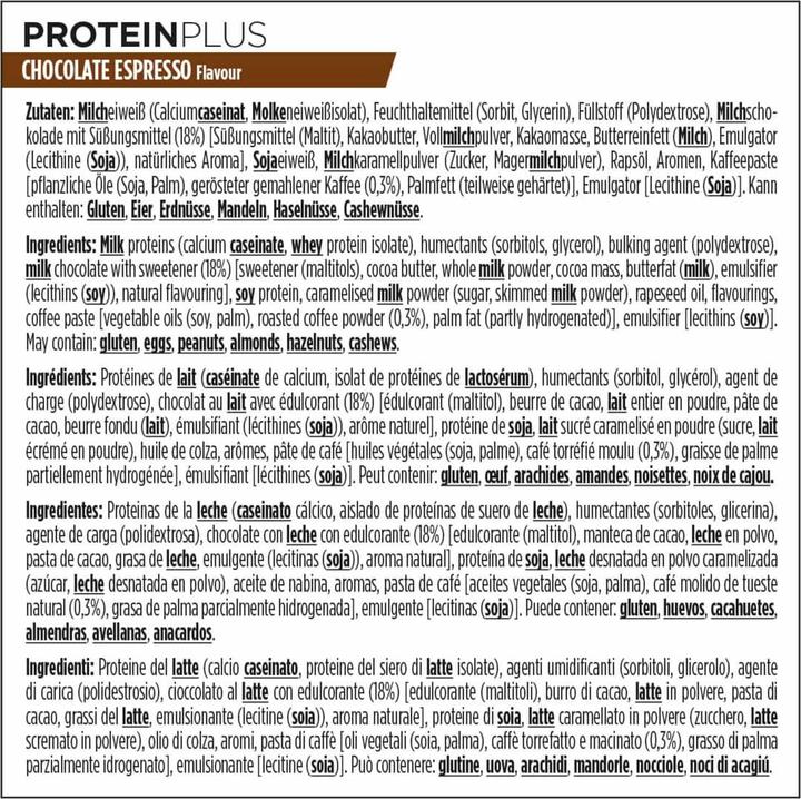 Valori nutrizionali e ingredienti Powerbar Proteine Plus a basso contenuto di zuccheri (Espresso, Cioccolato, 16 pz., 560 g)