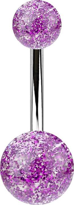 Star Piercing Banane silber mit zwei Glitter Kugeln violett (Acryl, ohne Messing, Chirurgenstahl 316L)