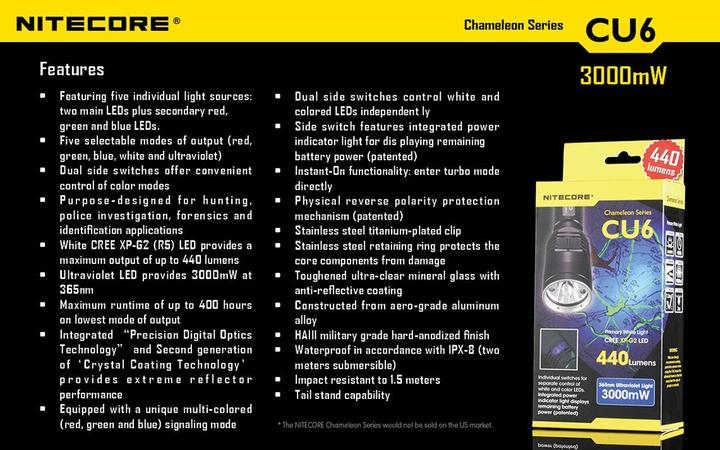 Produktbild Nitecore Chameleon CU6 mit UV-LED (14.30 cm, 440 lm)