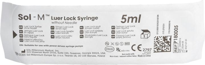 Valori nutrizionali e ingredienti Sol-m Siringa 5ml Luer Lock sterile 3 pezzi 100 pz.