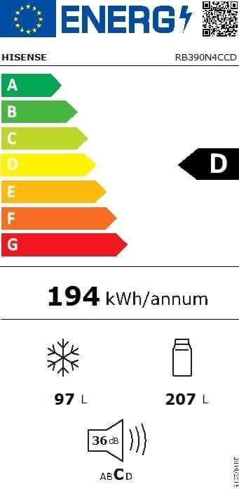 Label énergétique Hisense RB390N4C (304 l)