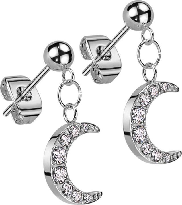 Star Piercing Ohrstecker silber Kugel Anhänger Mond Kristalle silber (Chirurgenstahl 316L, ohne Messing)