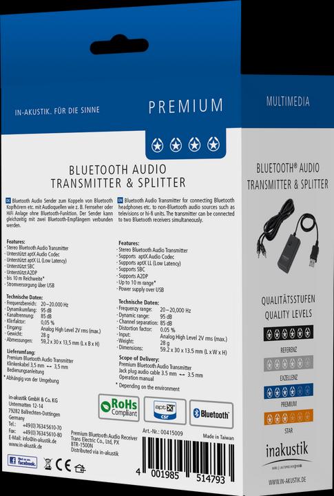 Produktbild Inakustik Bluetooth Audio Transmitter & Splitter (Sender)