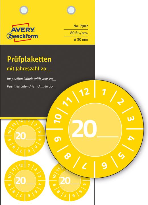 Produktbild Avery -Zweckform 80 St. Prüfplakette 20XX Gelb (Ø) 30 mm 30 mm