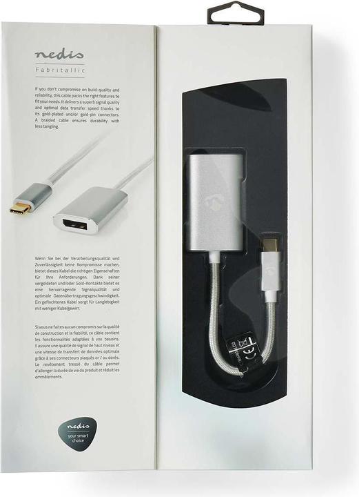 Produktbild Nedis CCTB64480AL02. Kabellänge: 0,2 m, Anschluss 1: USB Typ-C, Anschluss 2: DisplayPort. Menge pro Packu (USB Typ-C, 20 cm)