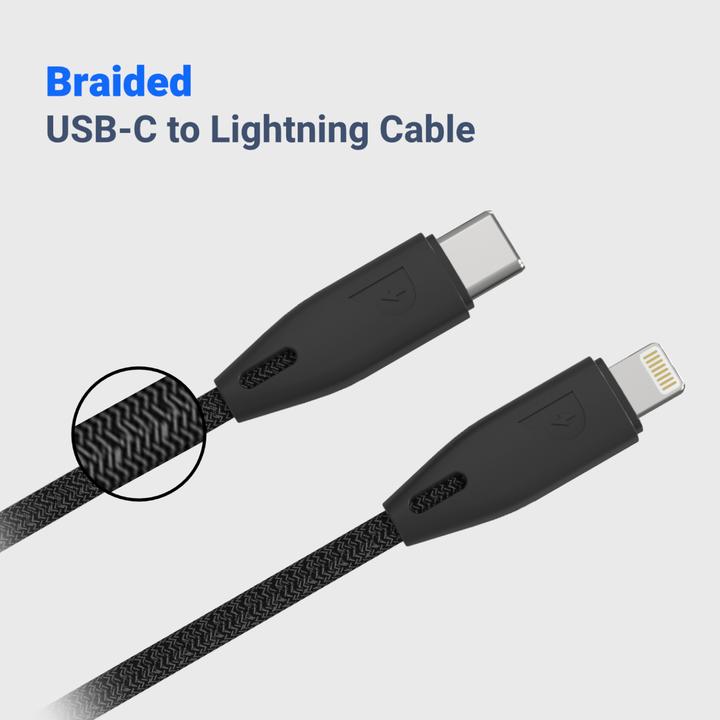 Actual product image Powerology Braided USB-C to Lightning Cable 1.2M (1.20 m, USB 3.2 Gen 1)