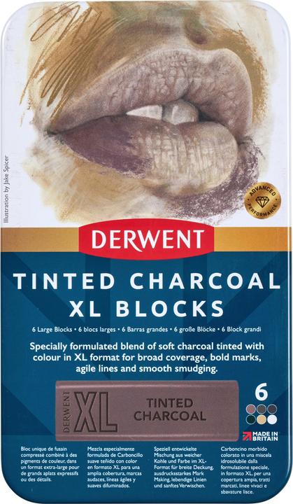 Image du produit Derwent Tinted Charcoal Xl Blocks Tin Of 6 (601057)