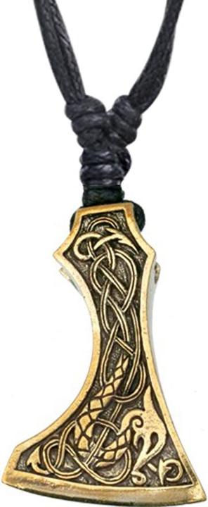Immagine prodotto Star Piercing Collana nera con ciondolo placcato oro a forma di testa d'ascia vichinga (Ottone)