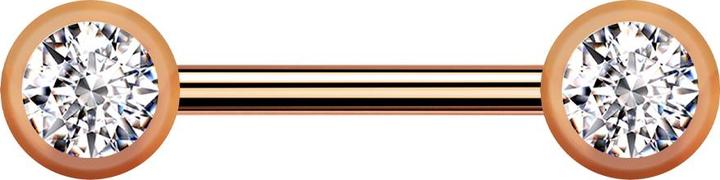 Star Piercing Barbell rosegold mit zwei Kugeln front Kristall silber (Chirurgenstahl 316L)