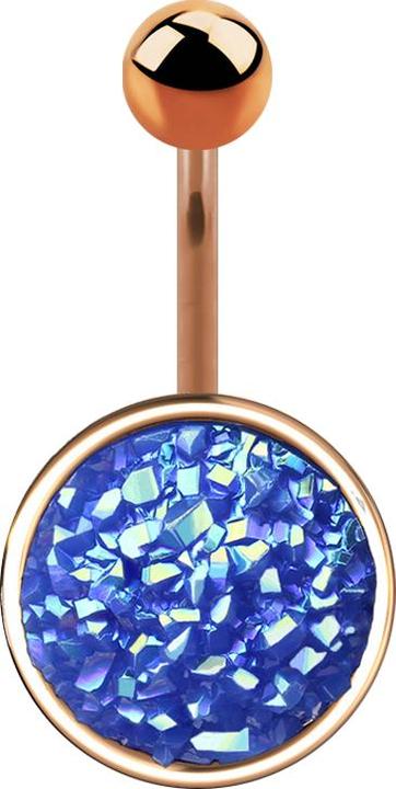 Star Piercing Banane rosegold mit Druse Stein dunkelblau (Chirurgenstahl 316L, Messing)