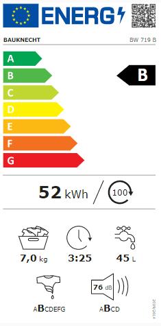 Energie-Label Bauknecht BW 719 B (7 kg, Links, EU-Stecker)