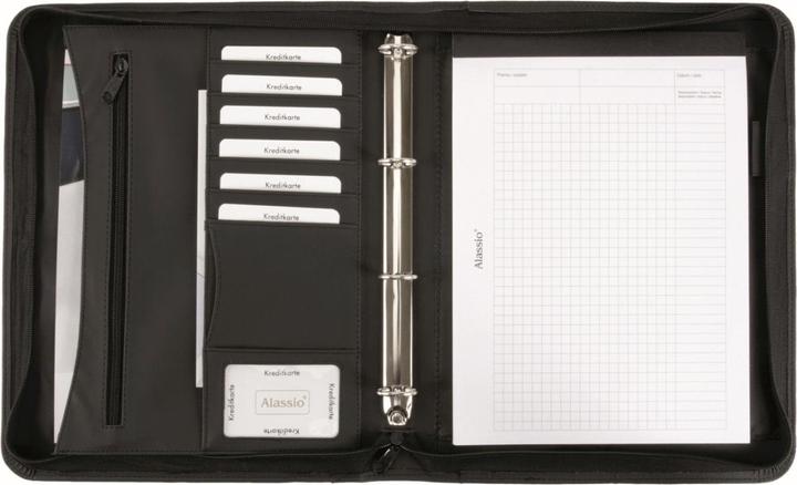 Actual product image Ring binder ""RONDO"", DIN A4, imitation leather, black Ring mechanism, writing pad, zip fastener (A4, 1 x)