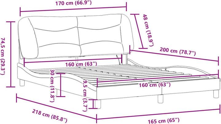 Produktbild VidaXL Bettgestell mit LED Kunstleder (160 x 200 cm)