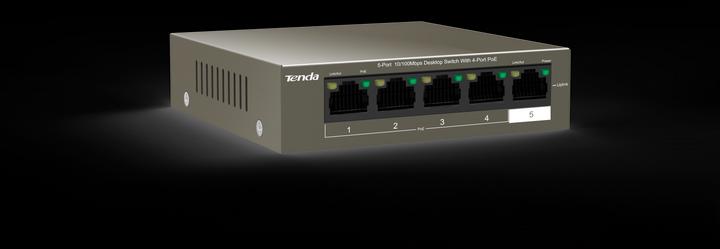 Actual product image Tenda 5-Port FE TEF1105-4-63W 58W (4x PoE) (5 Ports)