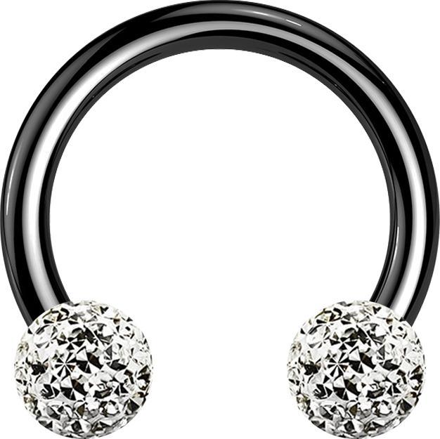 Image du produit Star Piercing Circular Barbell noir avec deux boules de cristal argent époxy de protection (sans laiton, Titane G23)