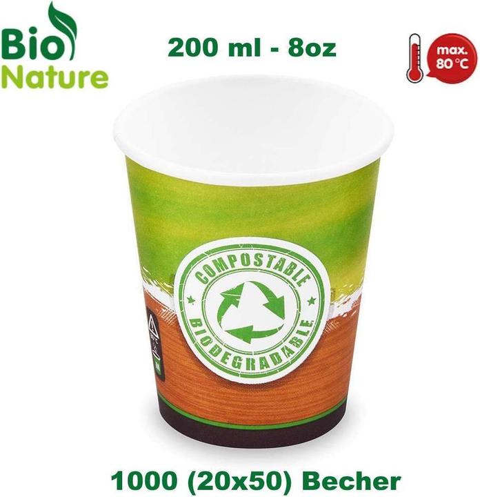 Produktbild Wimex.eu 1000 BIO Pappbecher 80mm 280ml 8oz - 20x50 Stück (1000 x)