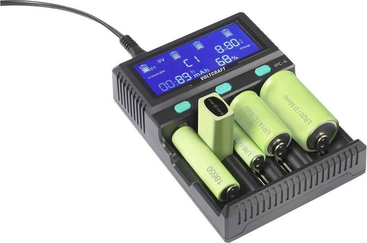 Actual product image Voltcraft IPC-4 round cell charger LiIon, LiFePO, NiMH, NiCd, LiFePO4 A, Mignon (AA), Micro (AAA) (1 pcs., 10440, 14500, 16340, 17335, 17500, 17670, 18490, 18650, 21700, 22650, 26500, 26650, 32650, AA, Sub-C, AAA, A, Chargers without battery)