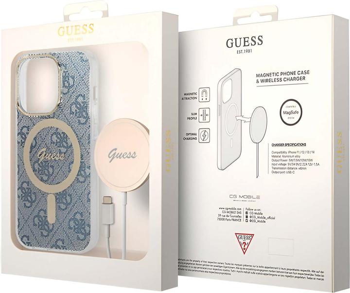 Produktbild Guess Zestaw GUBPP14XH4EACSB Case+ Charger iPhone 14 Pro Max 6,7" niebieski/blue hard case 4G Print (Apple iPhone 14 Pro Max)